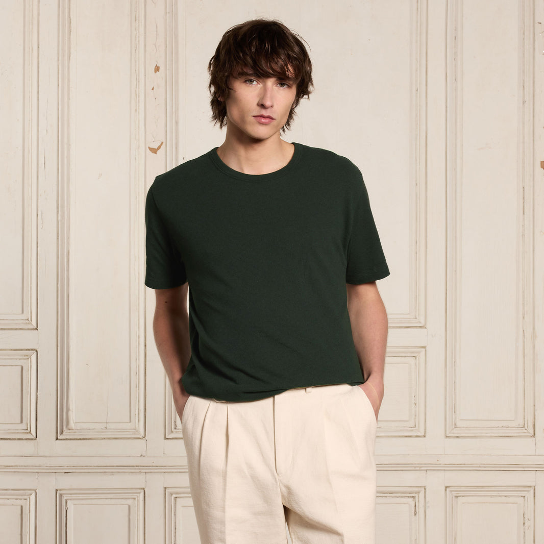 Green cotton and linen T-shirt