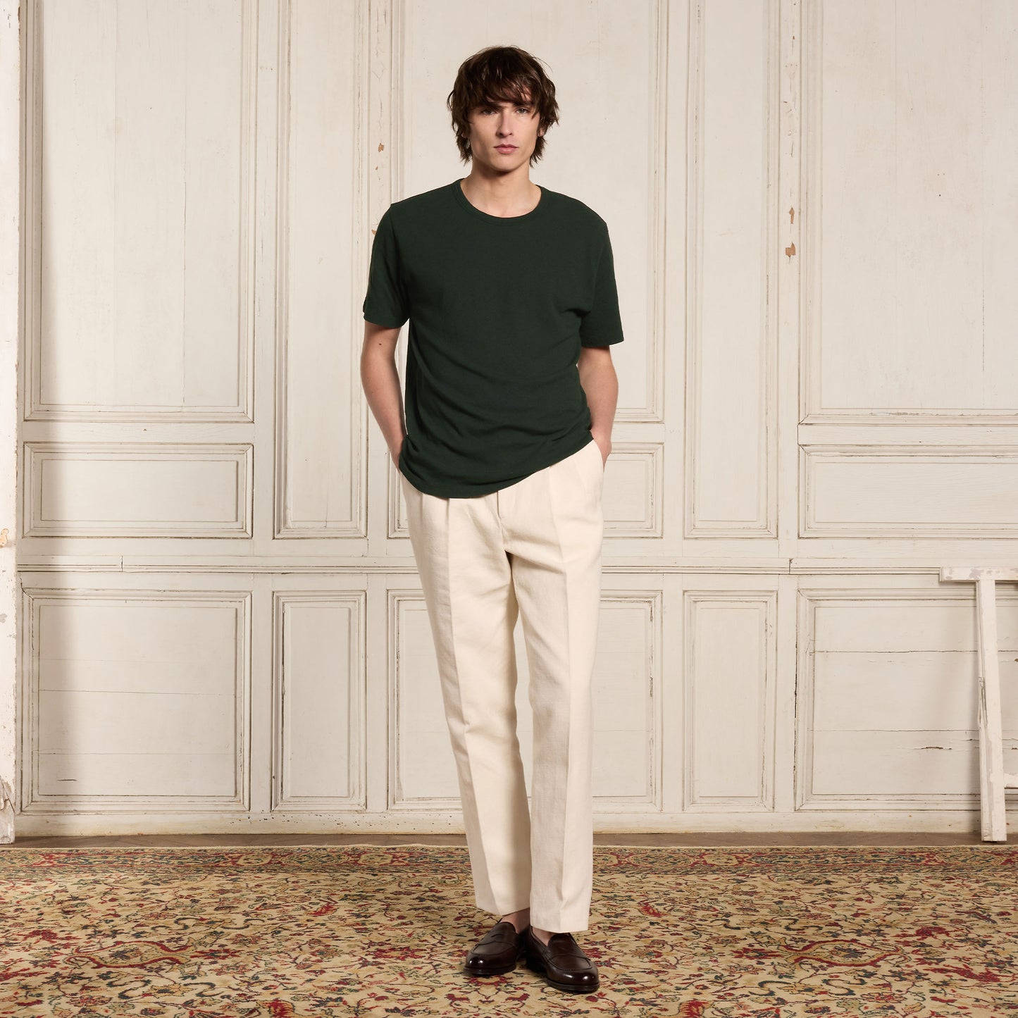 Green cotton and linen T-shirt