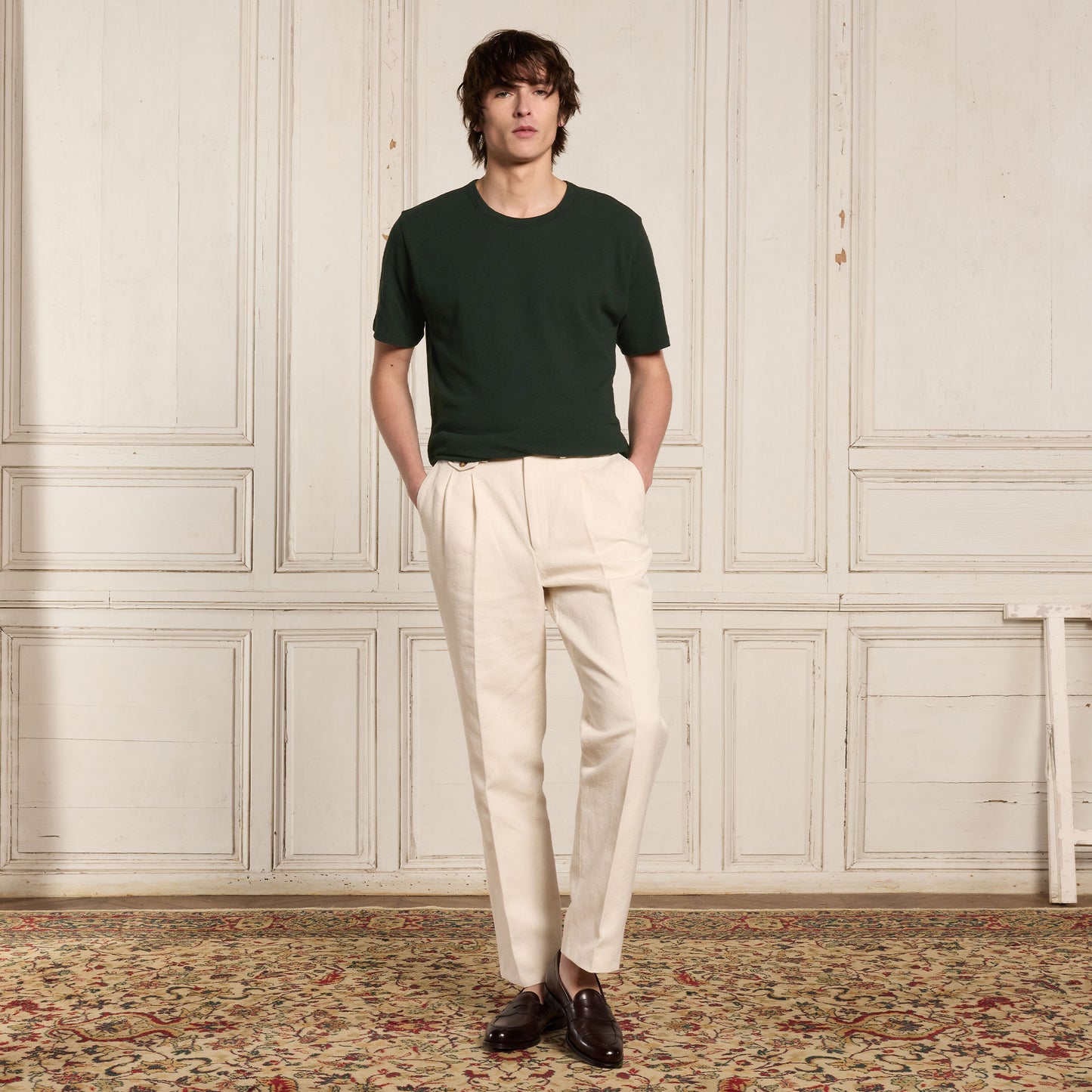 Green cotton and linen T-shirt