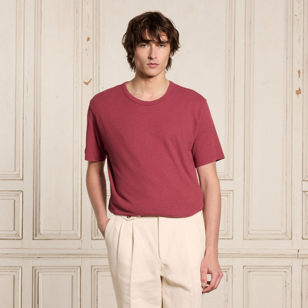 Raspberry cotton and linen T-shirt