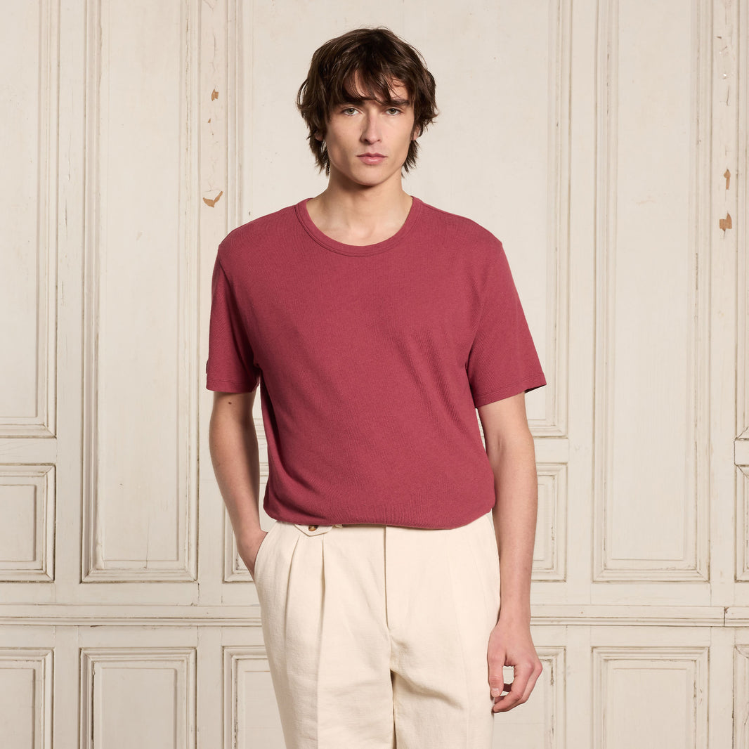 Tee-shirt en coton et lin framboise