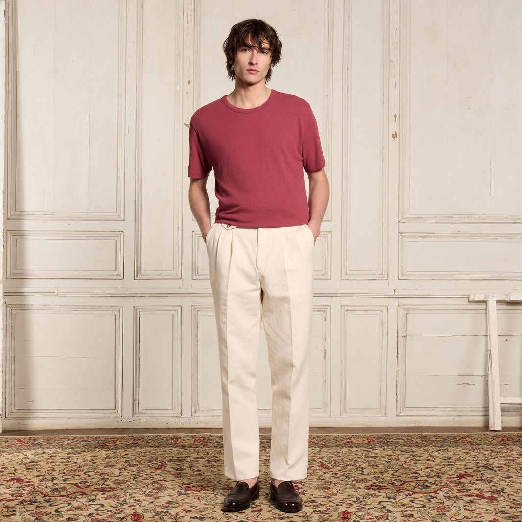 Tee-shirt en coton et lin framboise