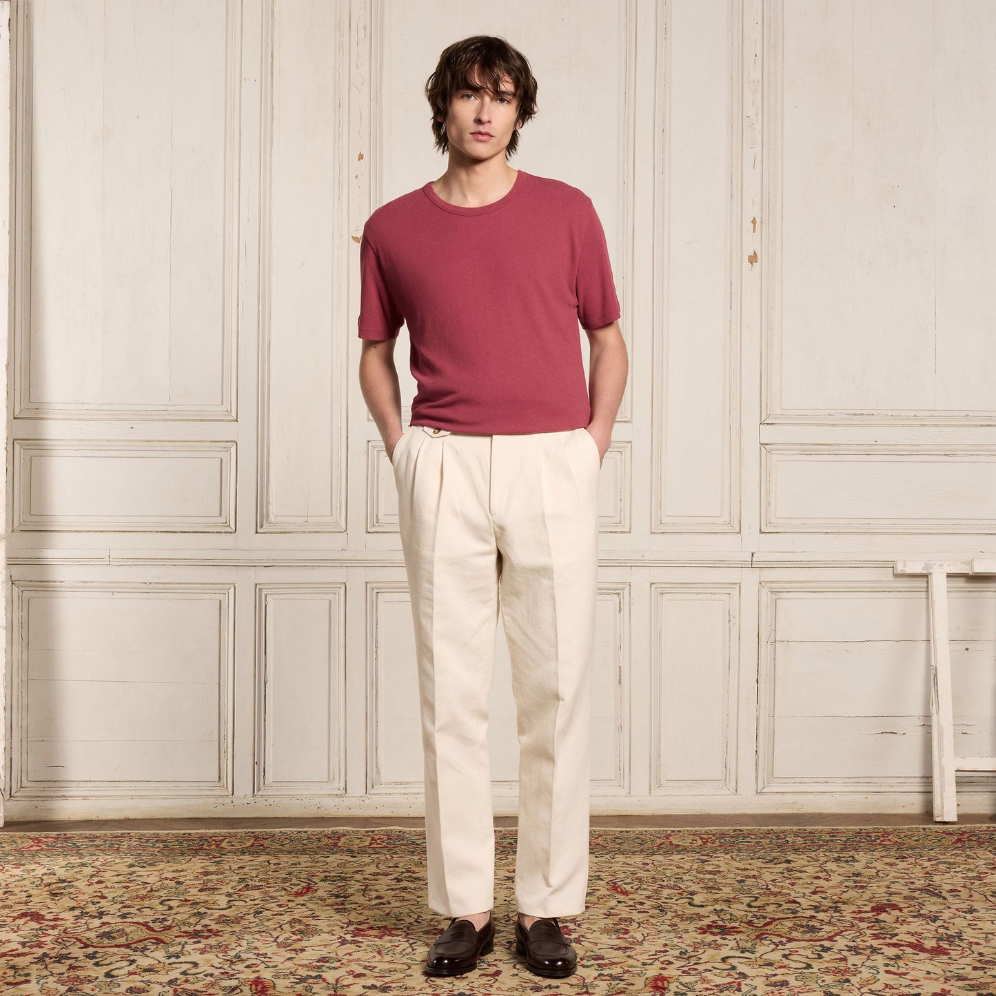 Raspberry cotton and linen T-shirt
