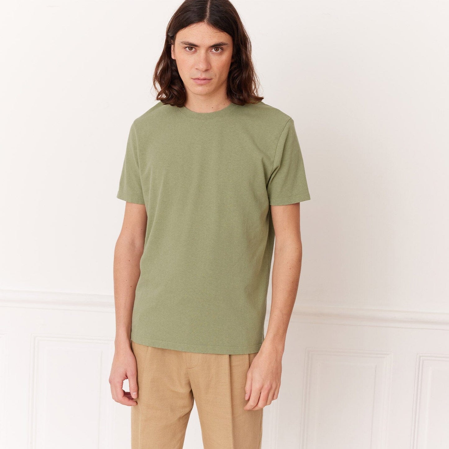 Sage green cotton and linen T-shirt