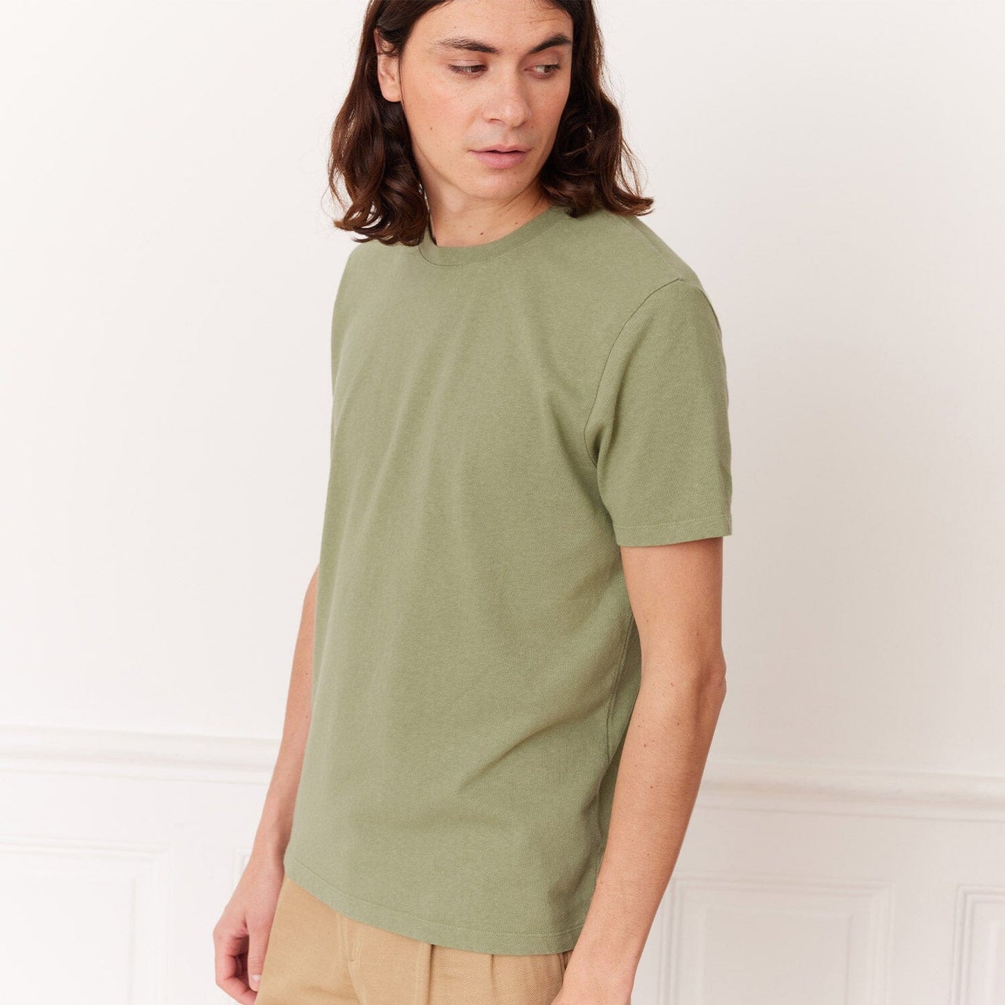 Sage green cotton and linen T-shirt