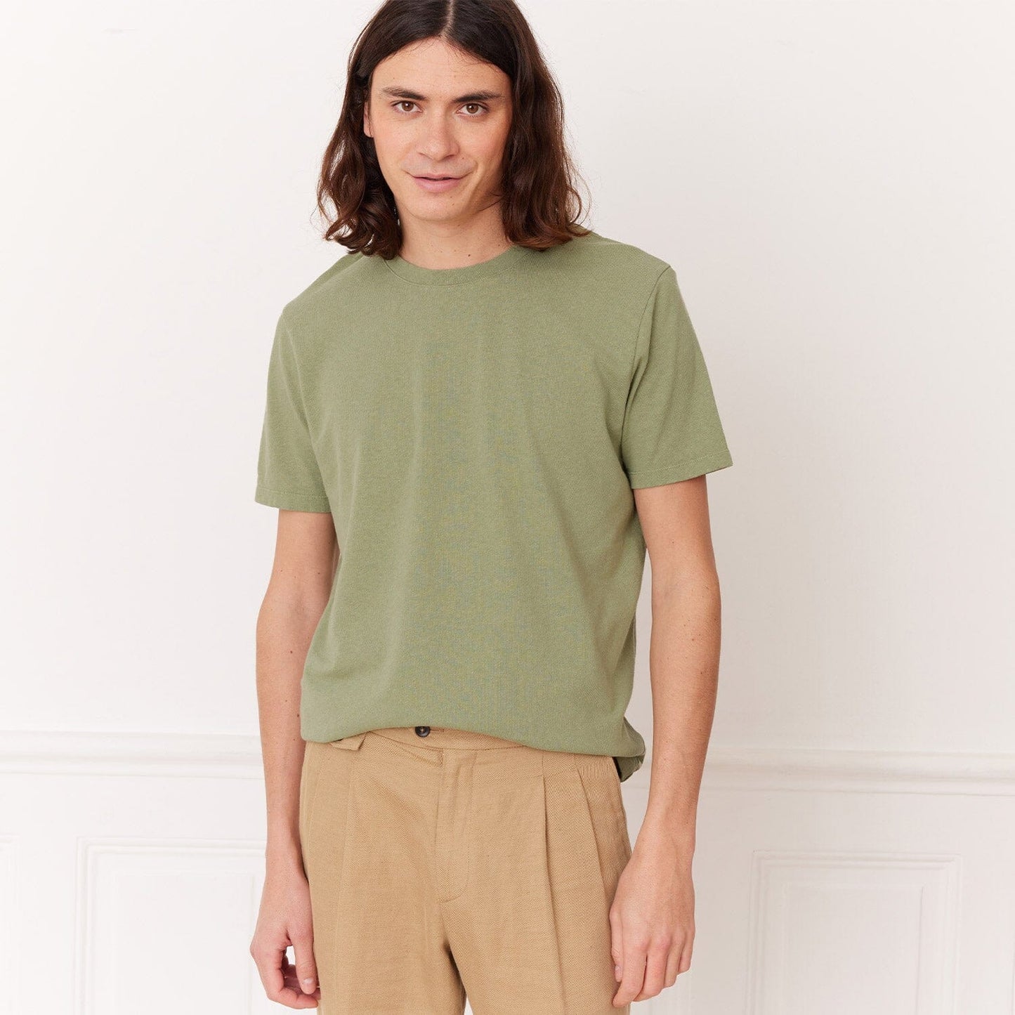 Sage green cotton and linen T-shirt