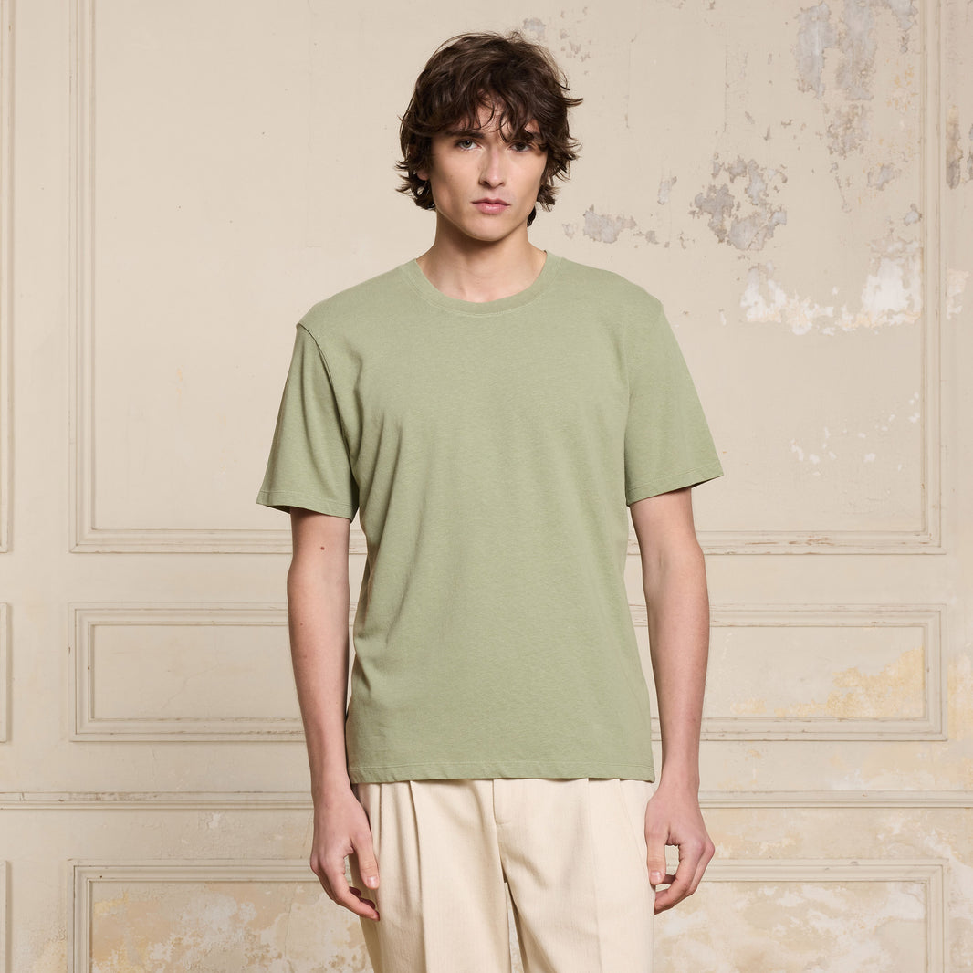 Sage green linen and cotton T-shirt