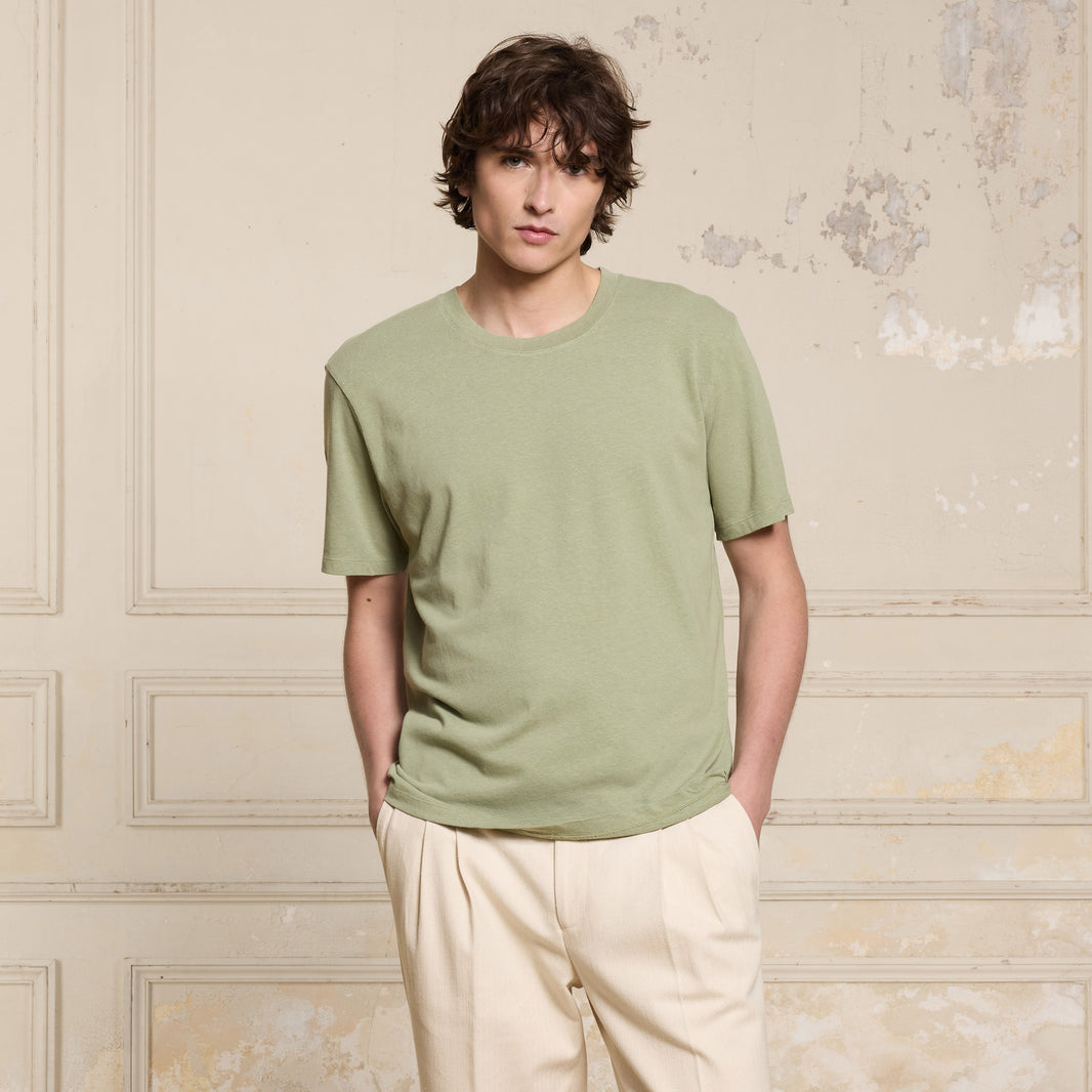 Sage green cotton and linen T-shirt