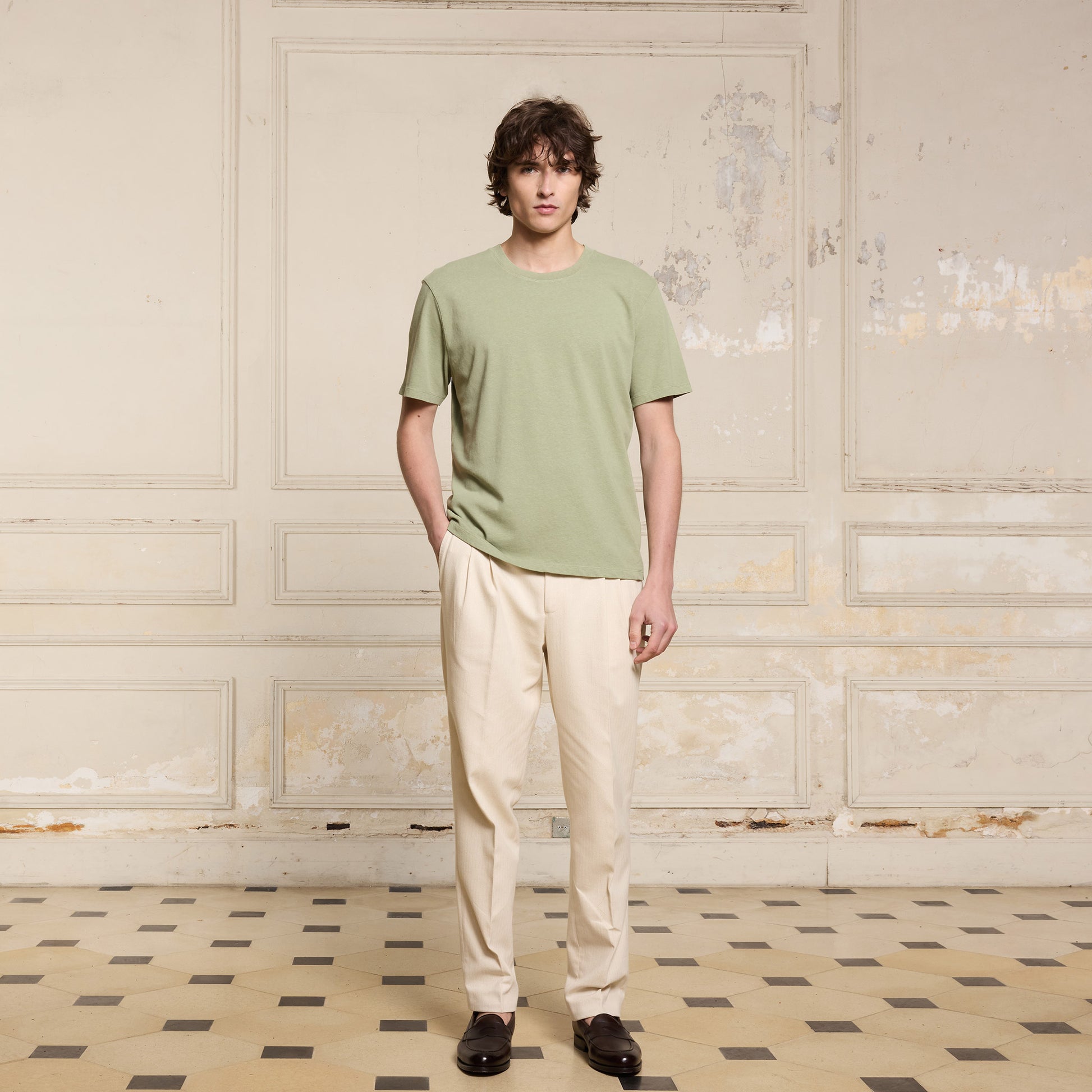 T-shirt en coton et lin vert sauge