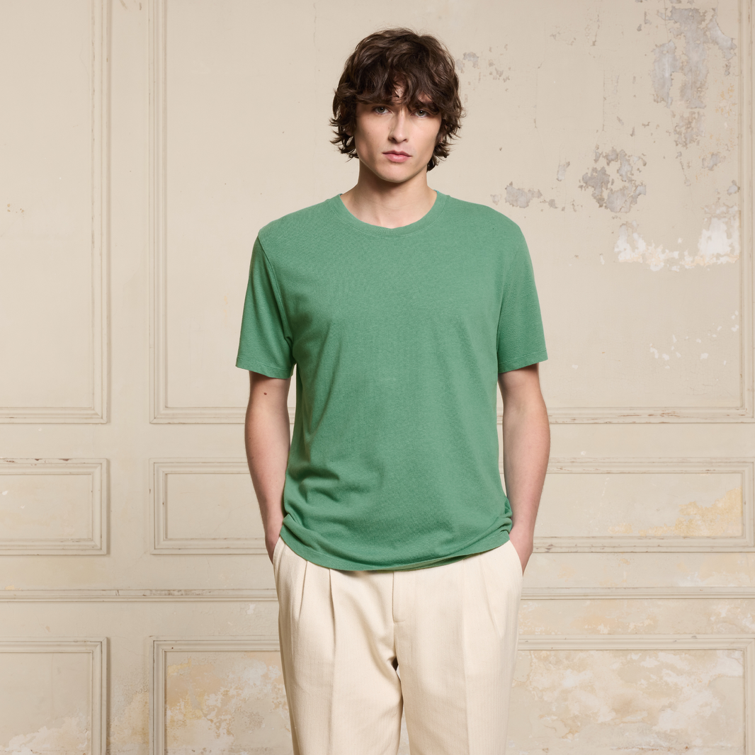 Emerald cotton and linen T-shirt