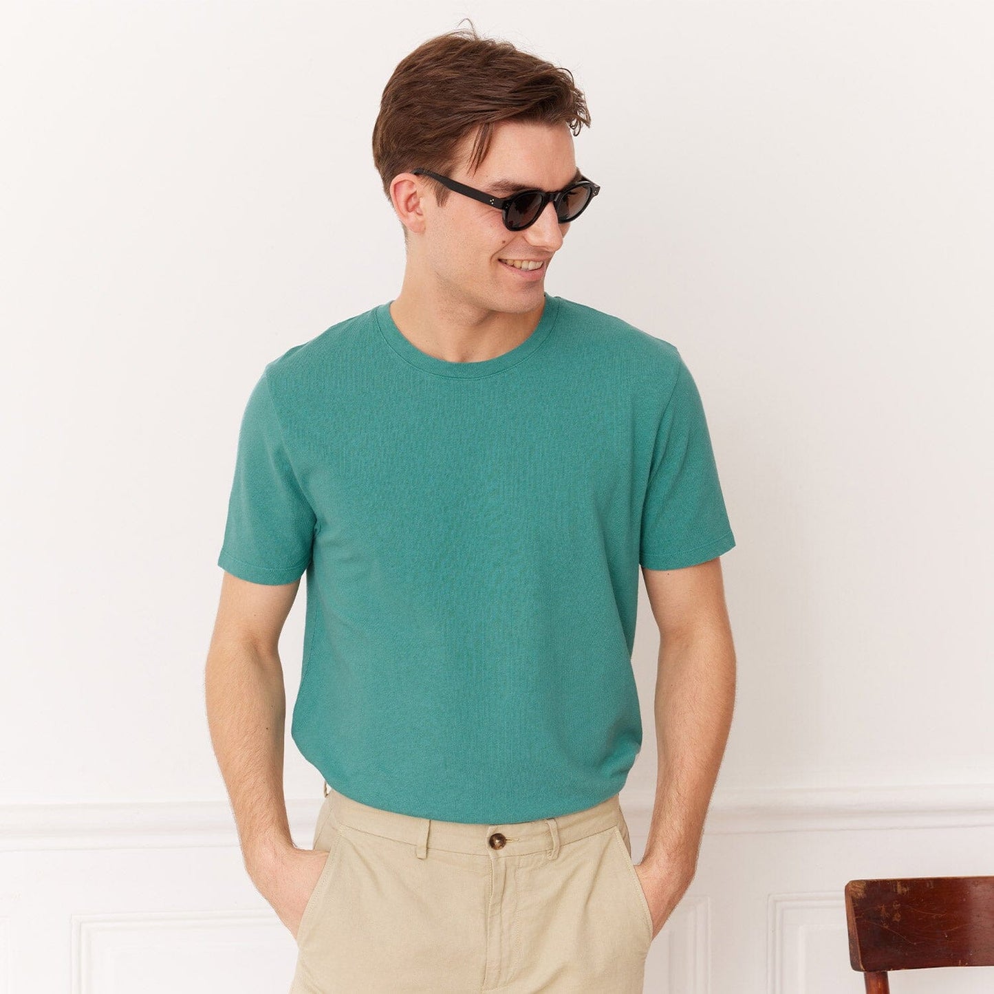 T-shirt en coton et lin émeraude