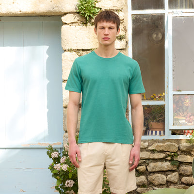 T-shirt en coton et lin émeraude