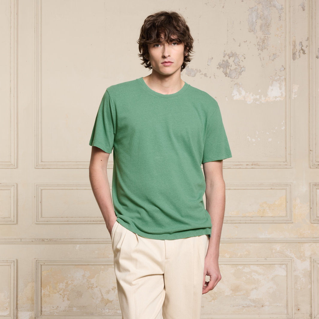 Emerald linen and cotton T-shirt