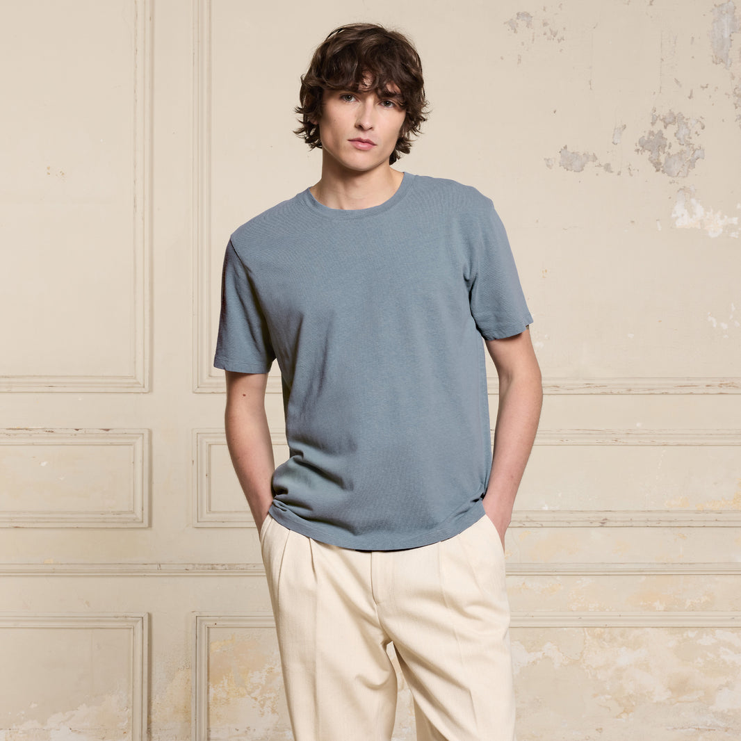 Sky blue linen and cotton T-shirt