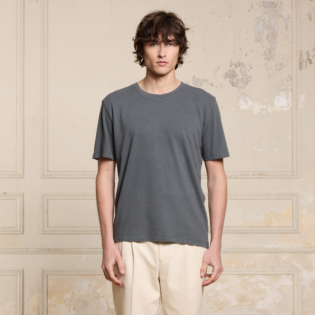 Gray cotton and linen T-shirt