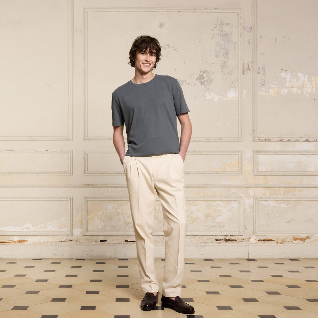 Gray linen and cotton T-shirt