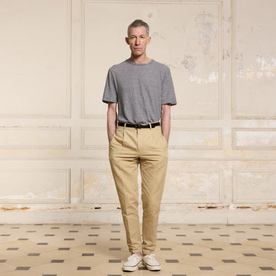 Navy and white striped cotton and linen T-shirt