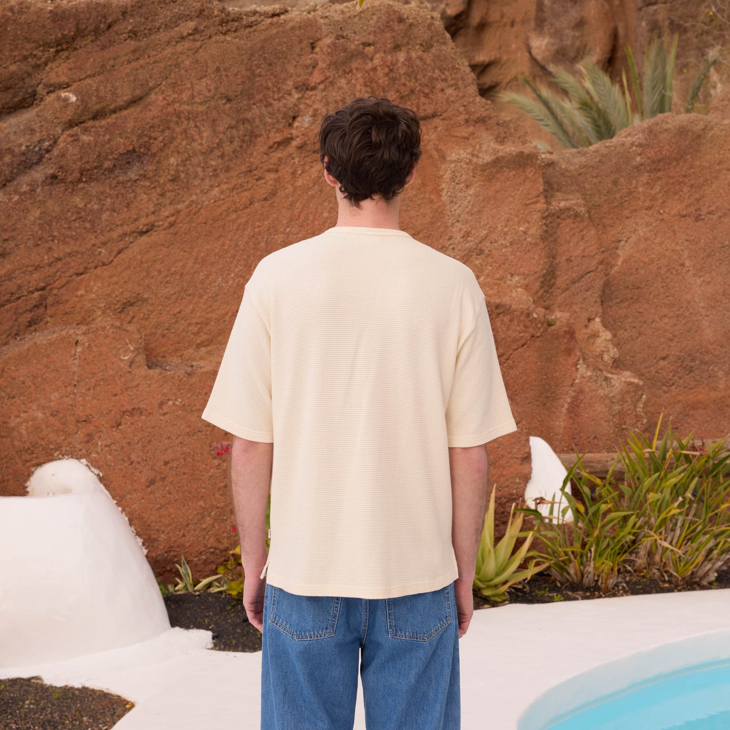 Ecru cotton Henley T-shirt