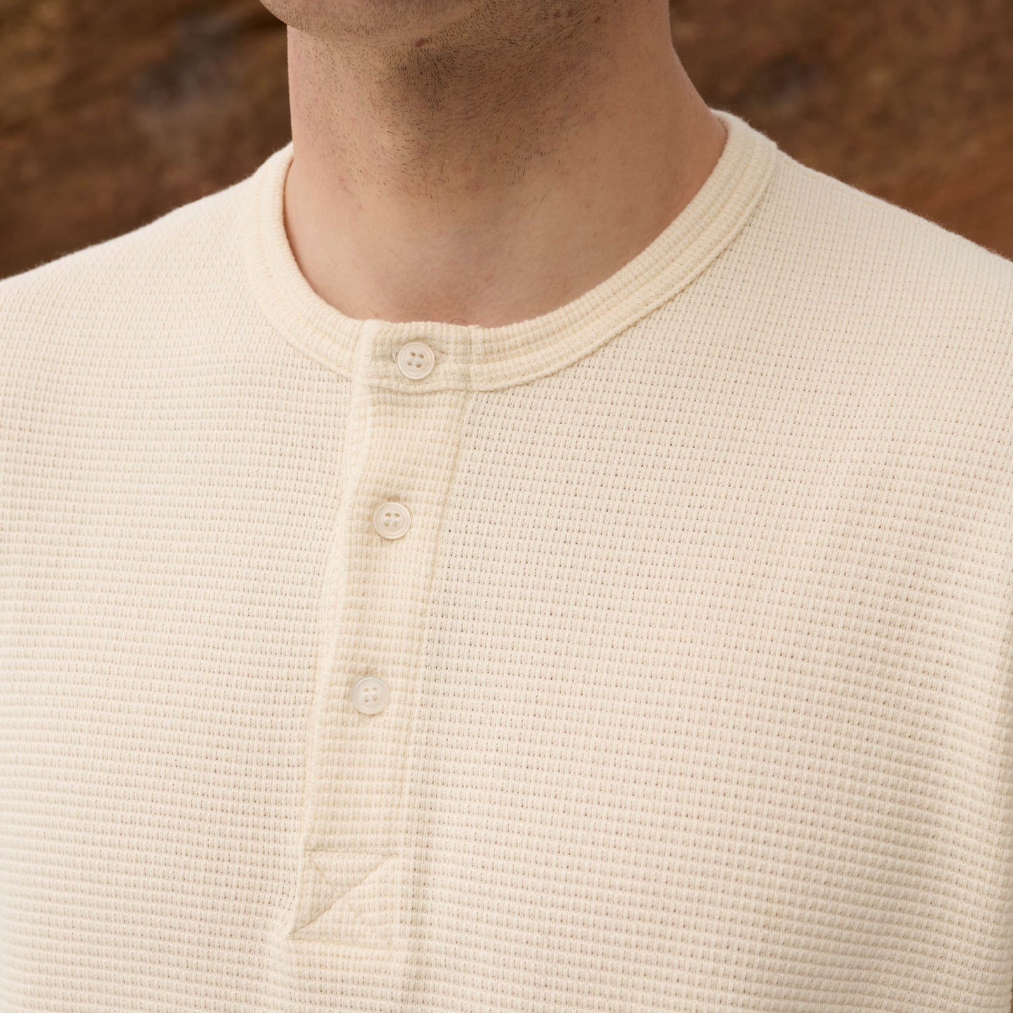 Ecru cotton Henley T-shirt