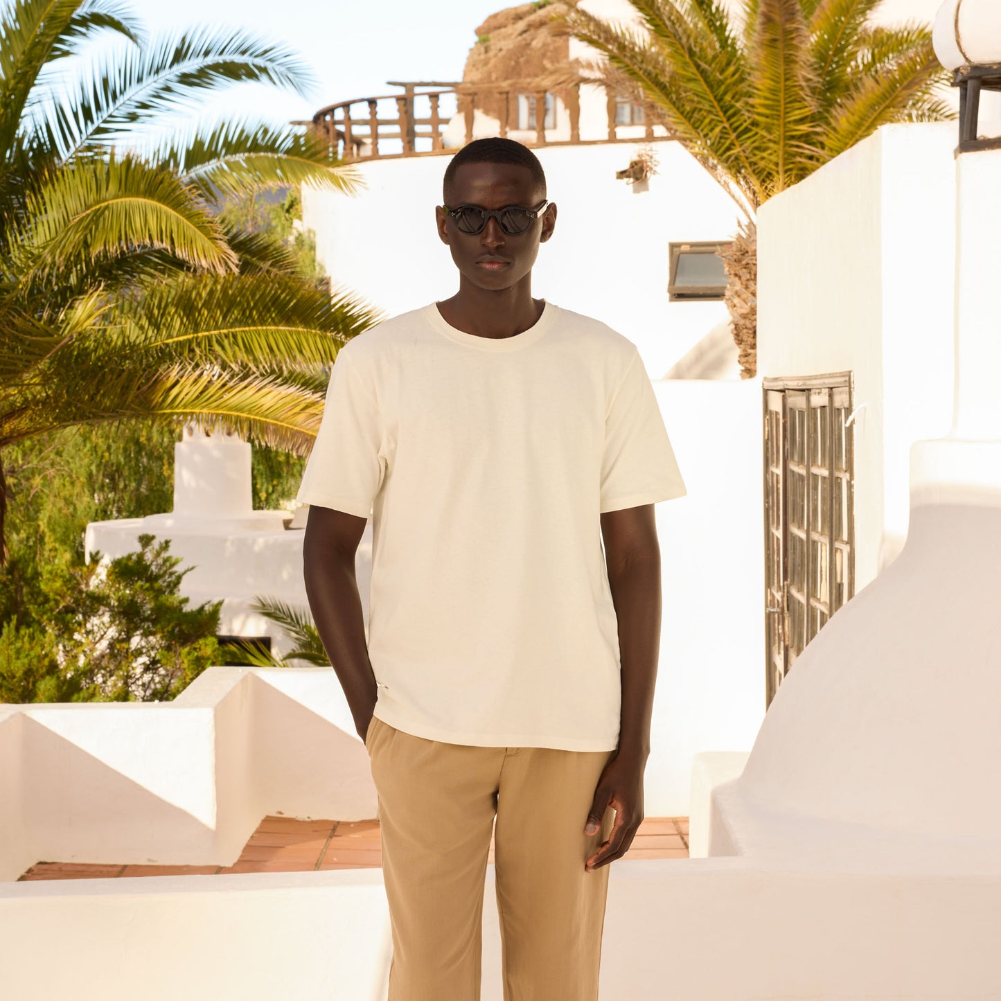 Ecru cotton and linen T-shirt