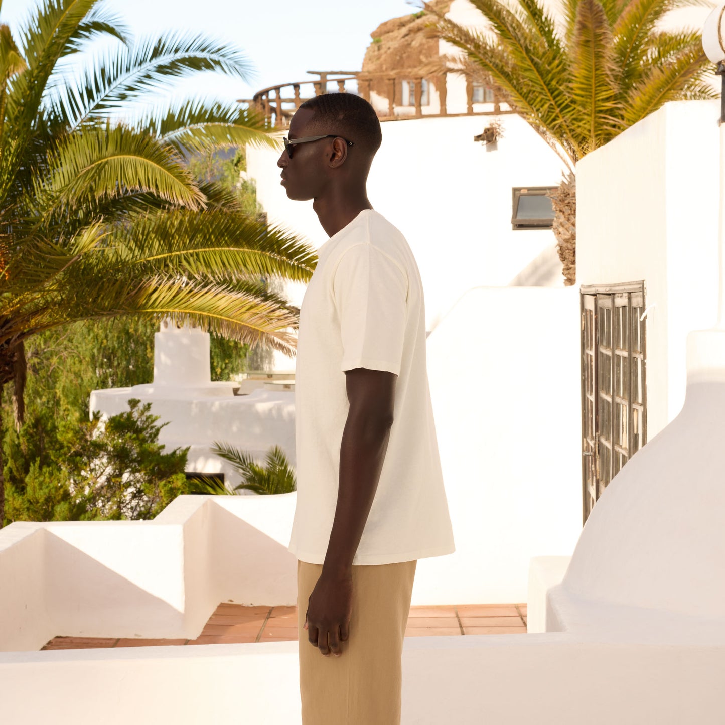 Ecru cotton and linen T-shirt