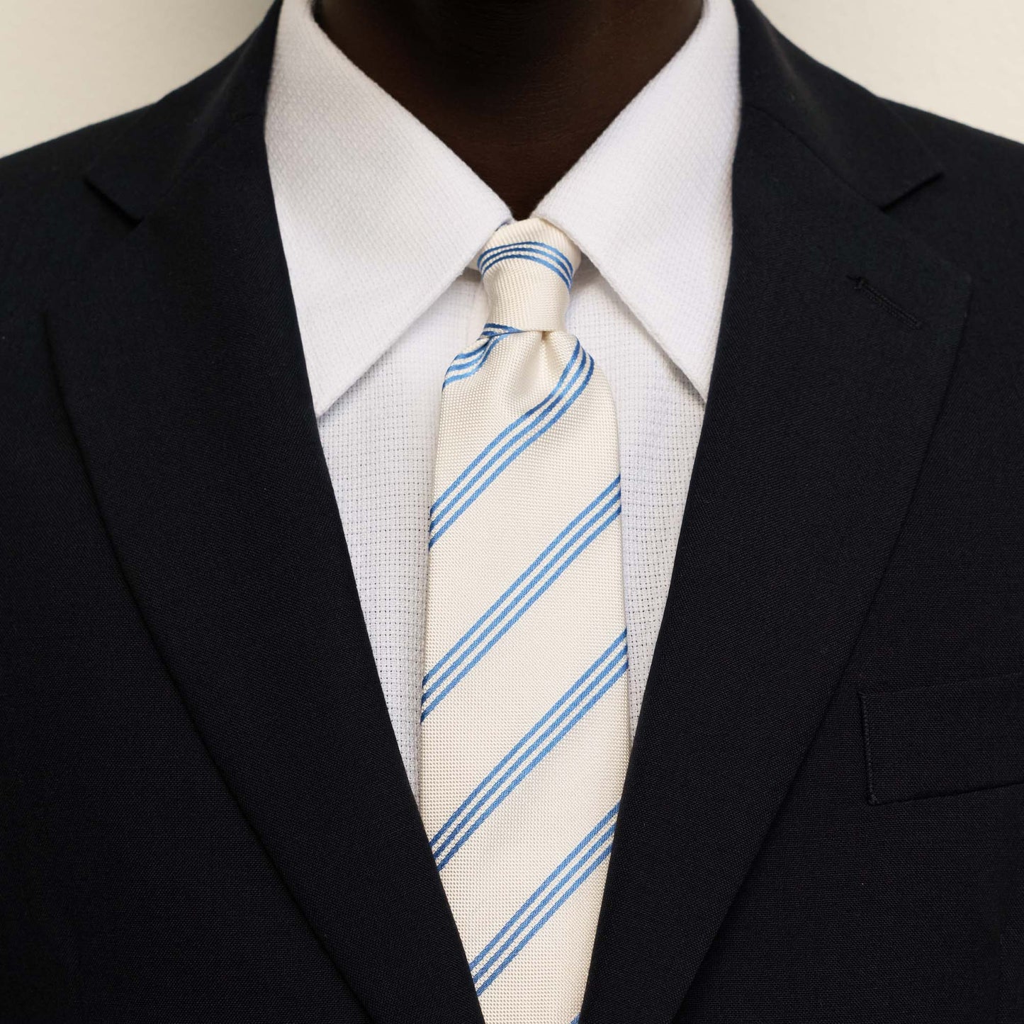 Ecru striped silk tie