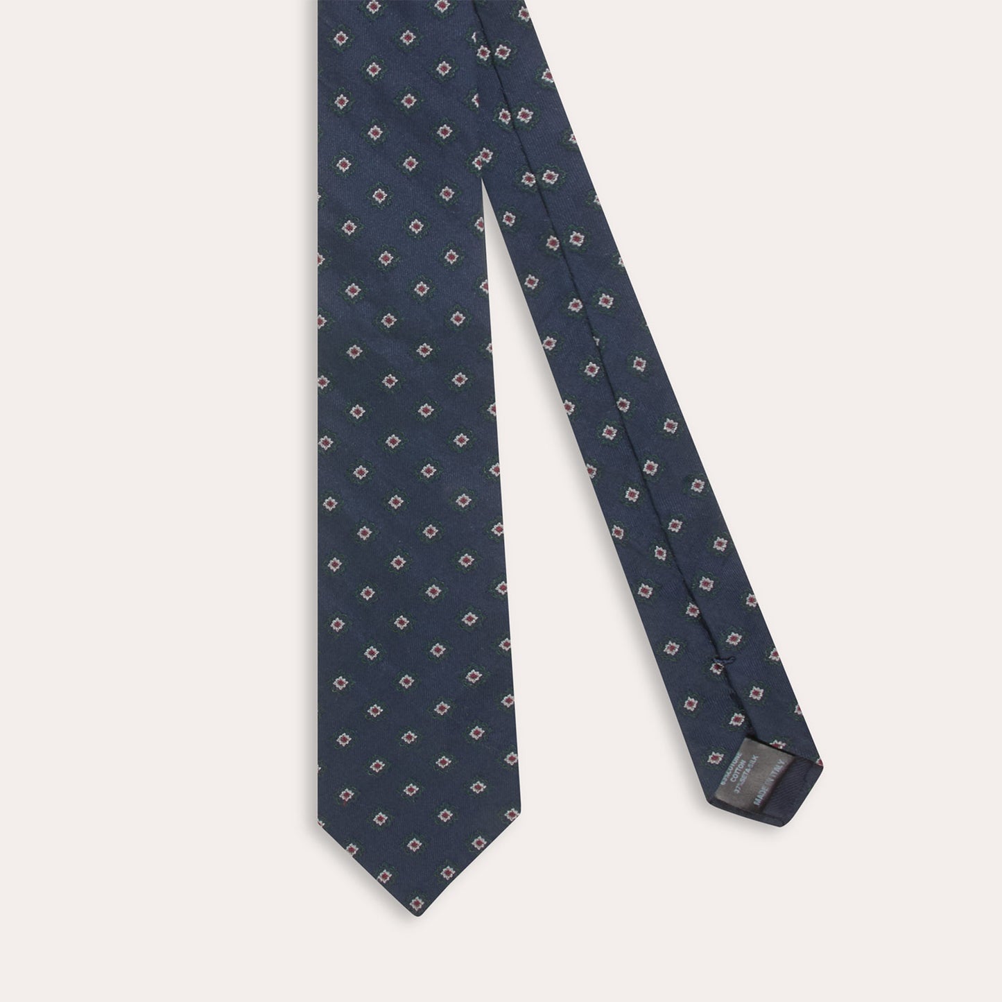 Cravate en coton soie marine vert à motifs