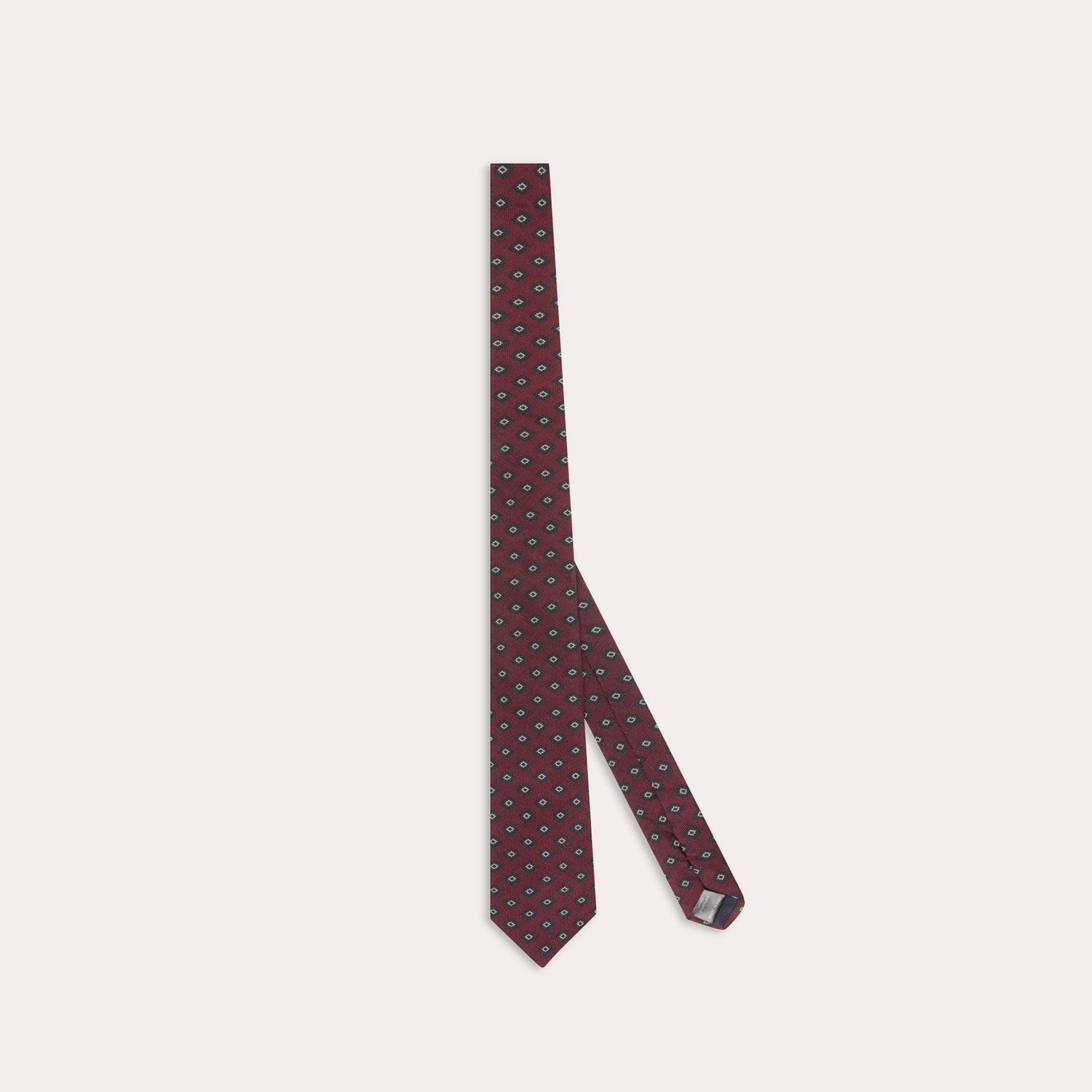 Cravate en coton soie bordeaux vert à motifs