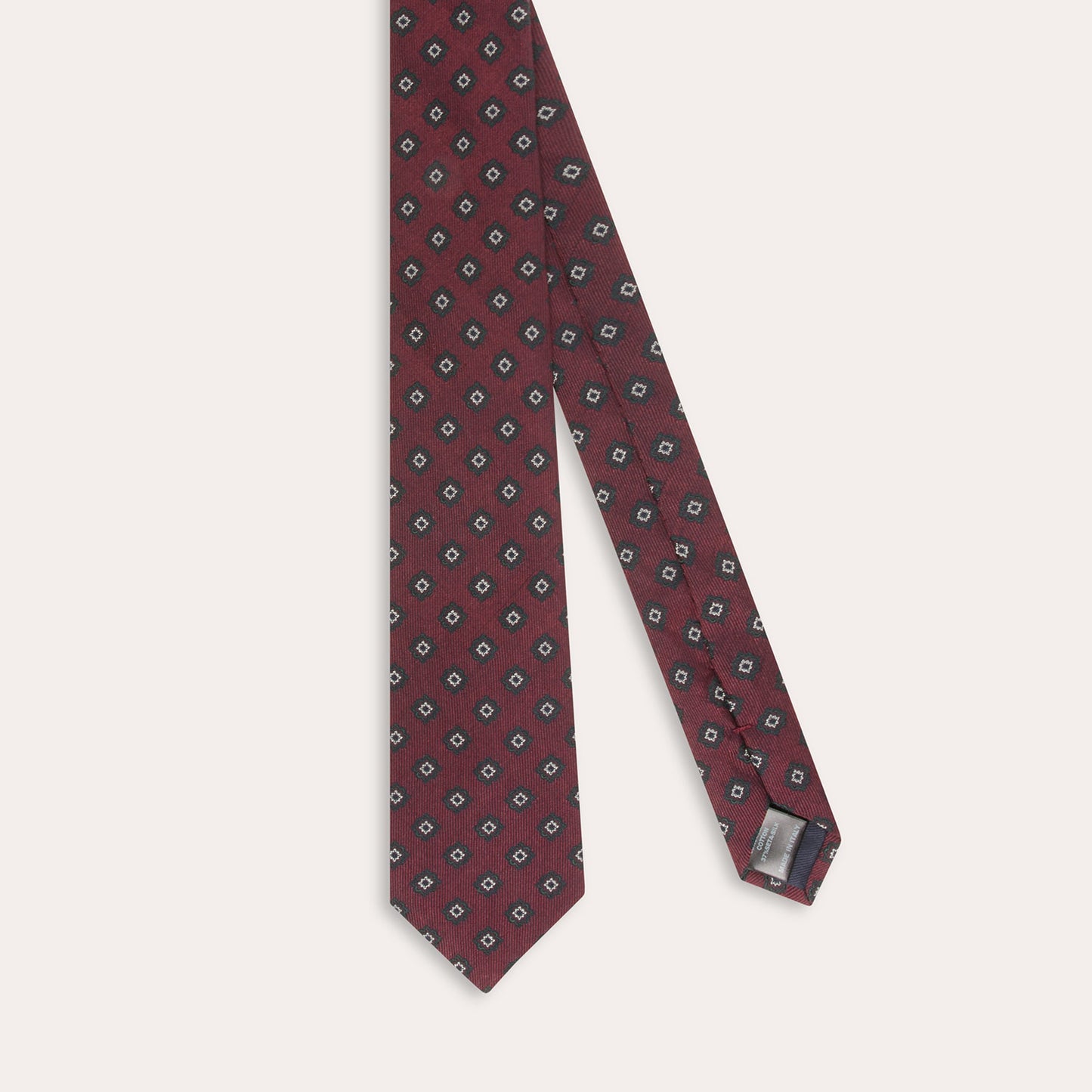 Cravate en coton soie bordeaux vert à motifs