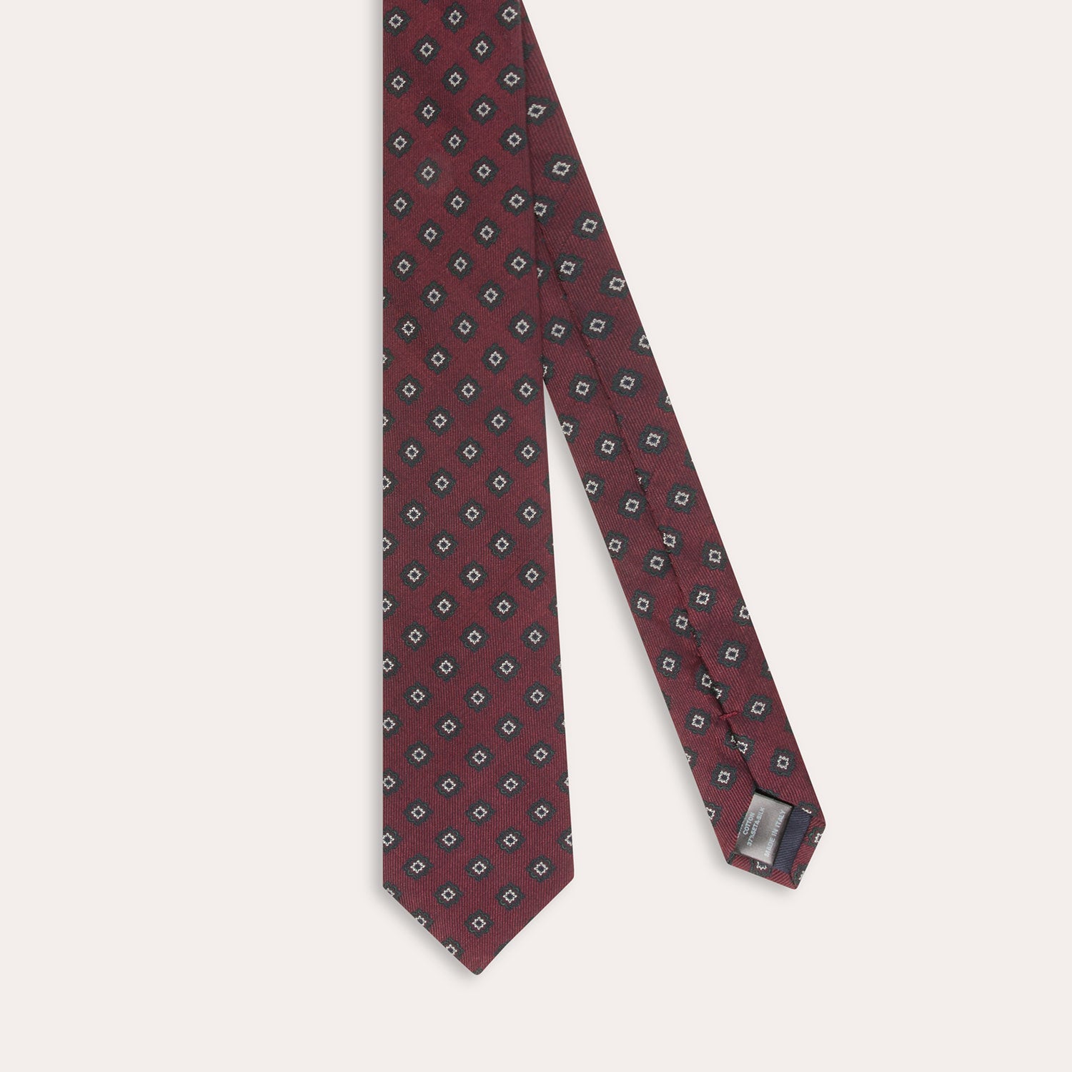 Cravate en coton soie bordeaux vert à motifs