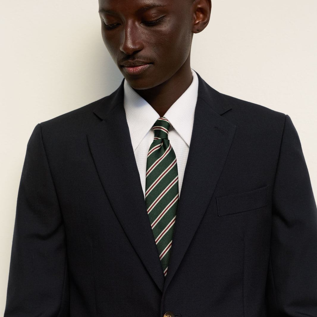 Cravate en soie coton vert rayure bordeaux