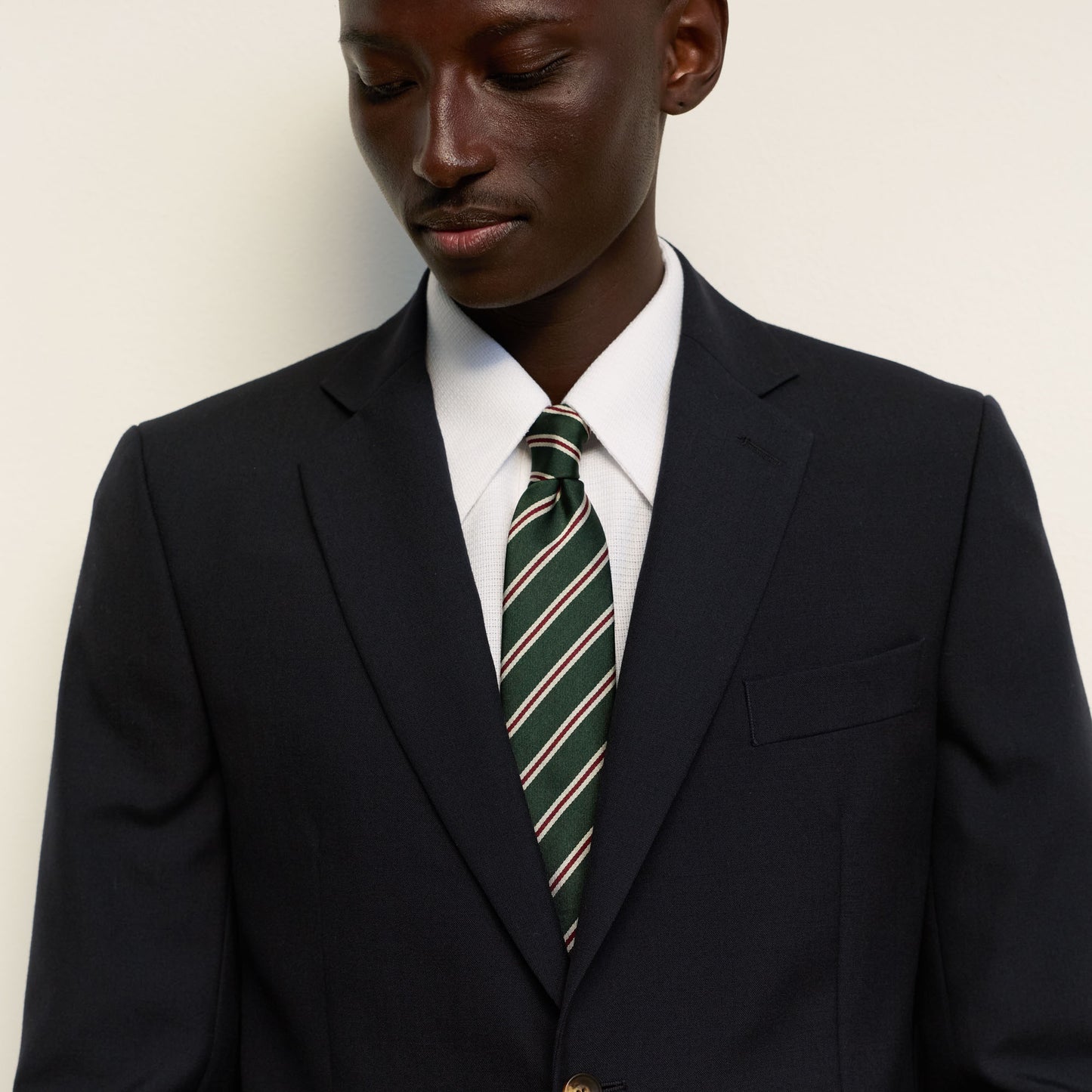 Cravate en soie coton vert rayure bordeaux