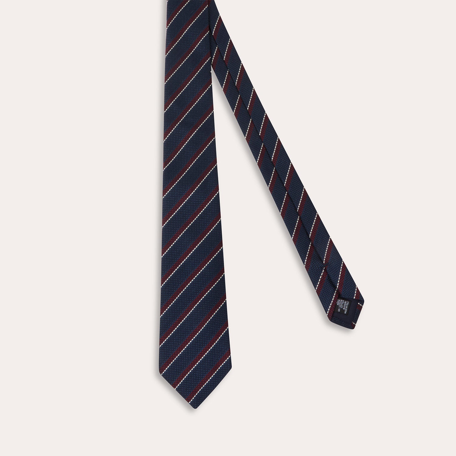 Cravate en soie coton marine rayure bordeaux