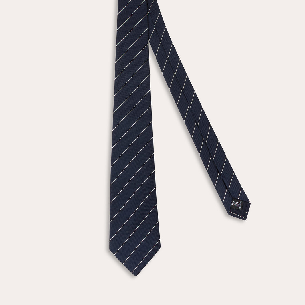 Cravate en soie bleu rayure marine