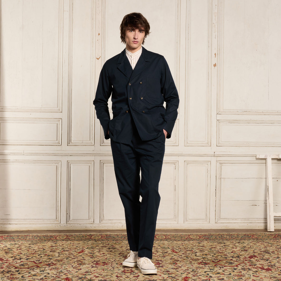 Navy cotton double-breasted work jacket