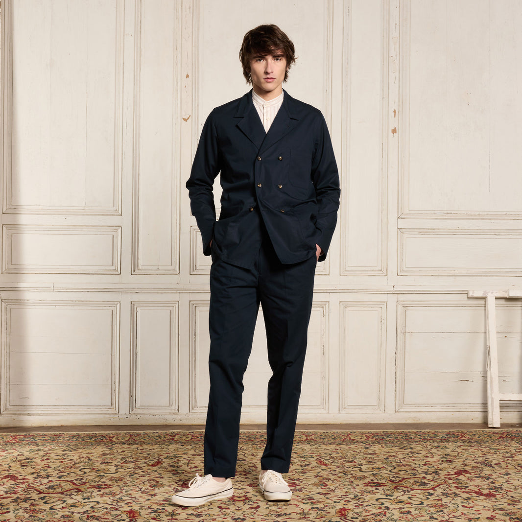 Navy cotton double-breasted work jacket