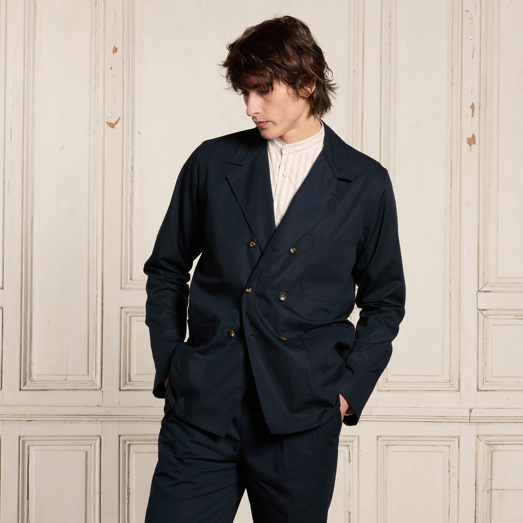 Navy cotton double-breasted work jacket