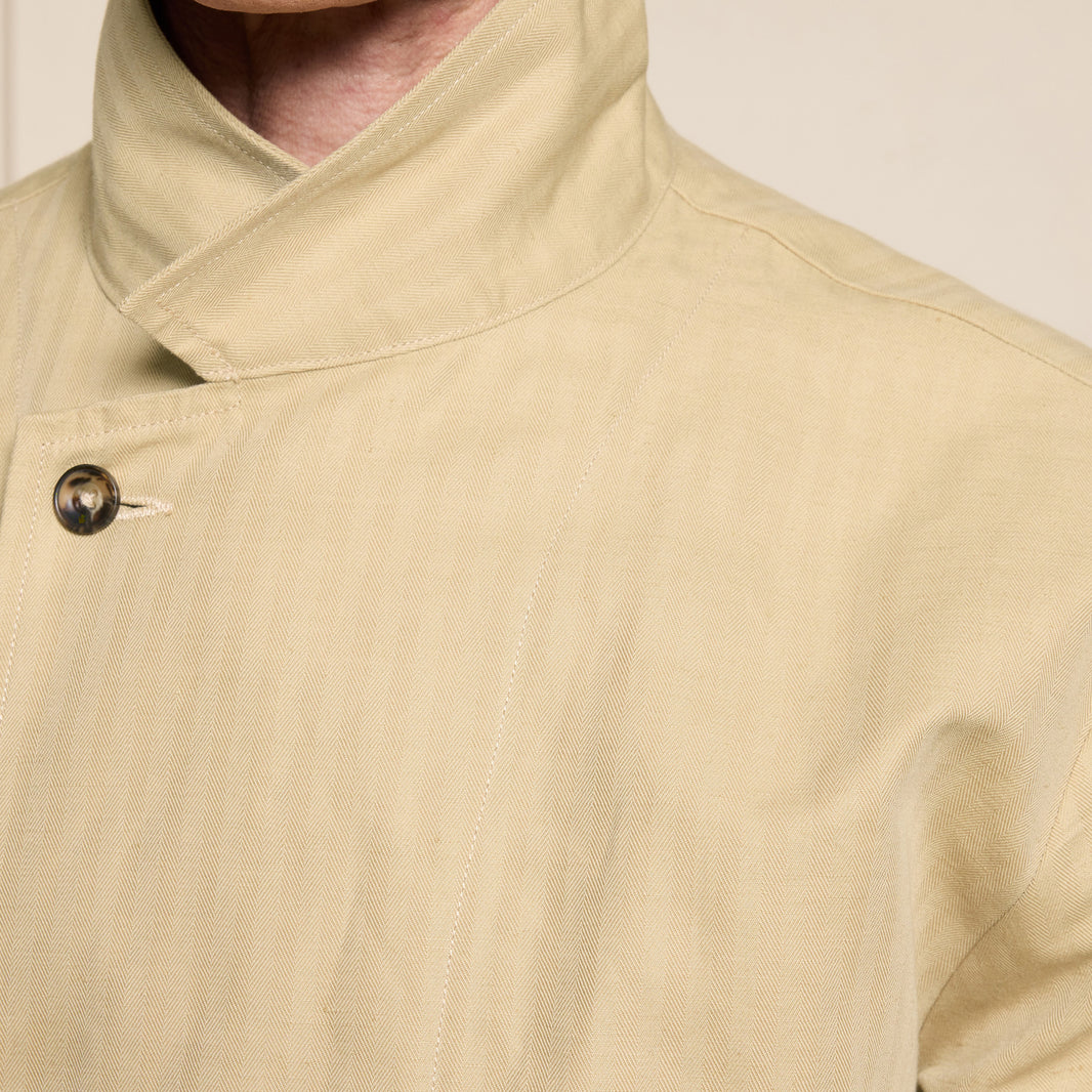 Beige cotton and linen double-breasted work jacket