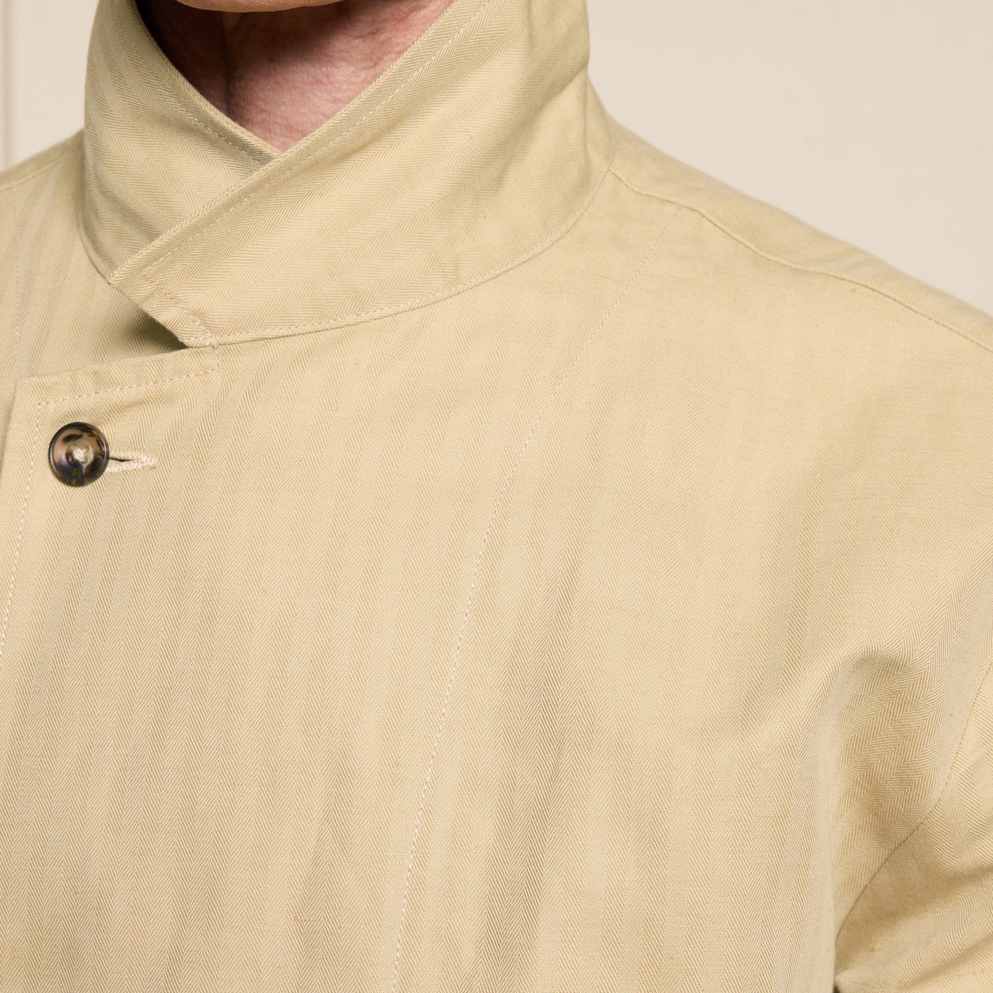 Beige cotton and linen double-breasted work jacket
