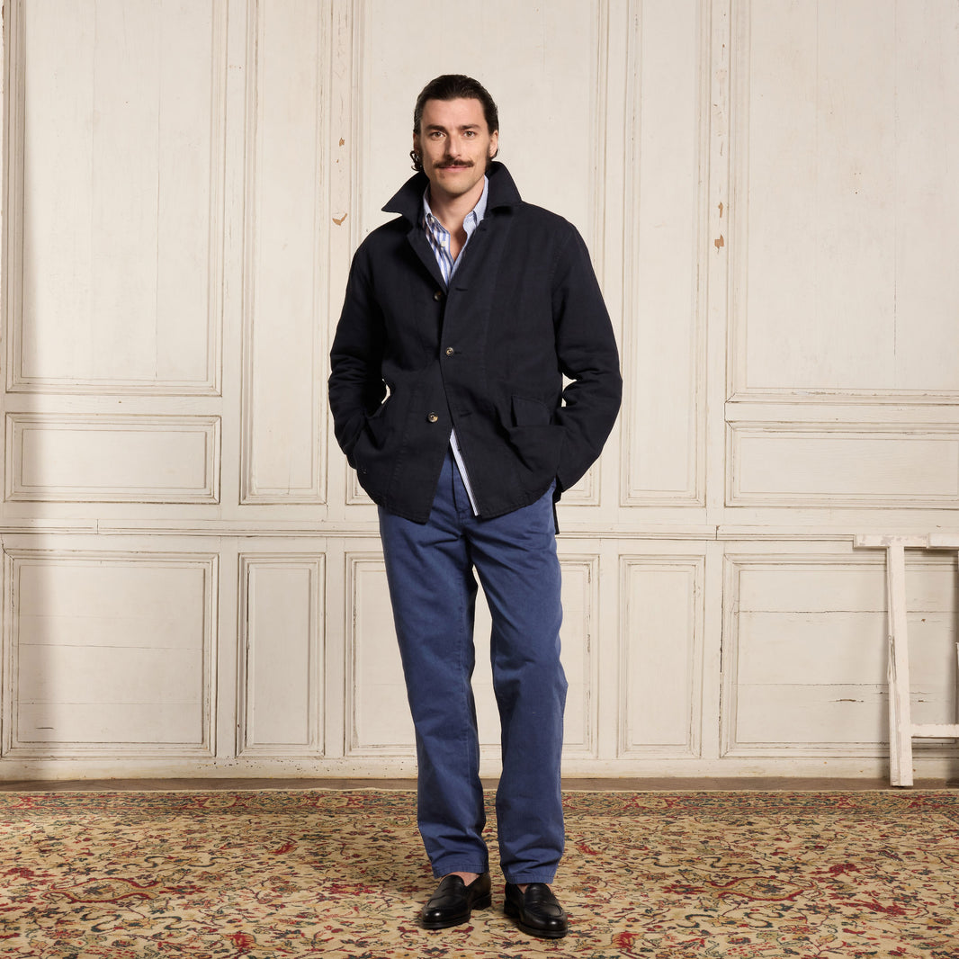 Navy cotton and linen work jacket