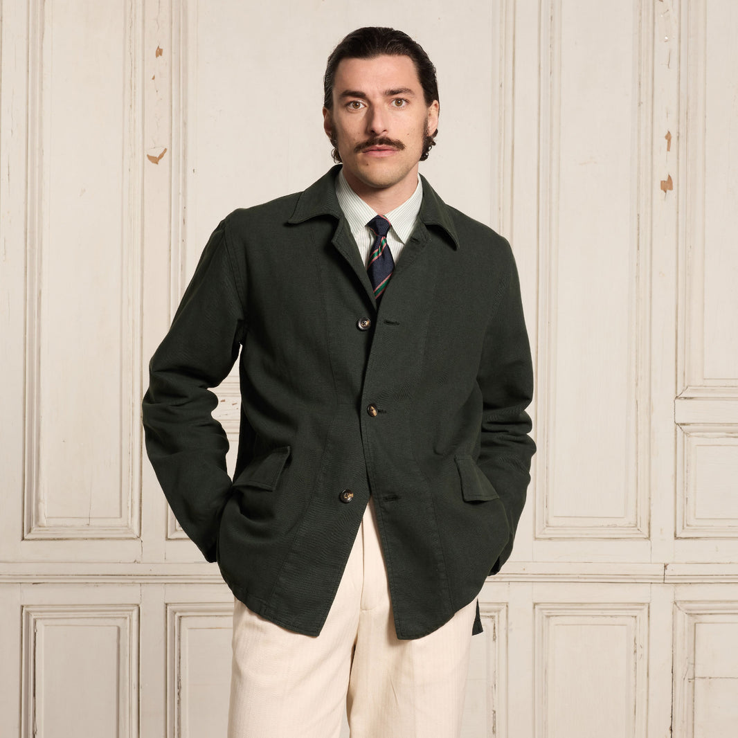 Green cotton and linen work jacket