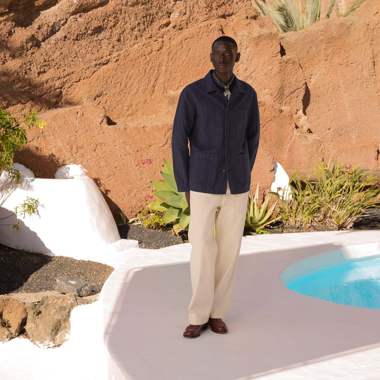 Navy striped linen and cotton workshop jacket