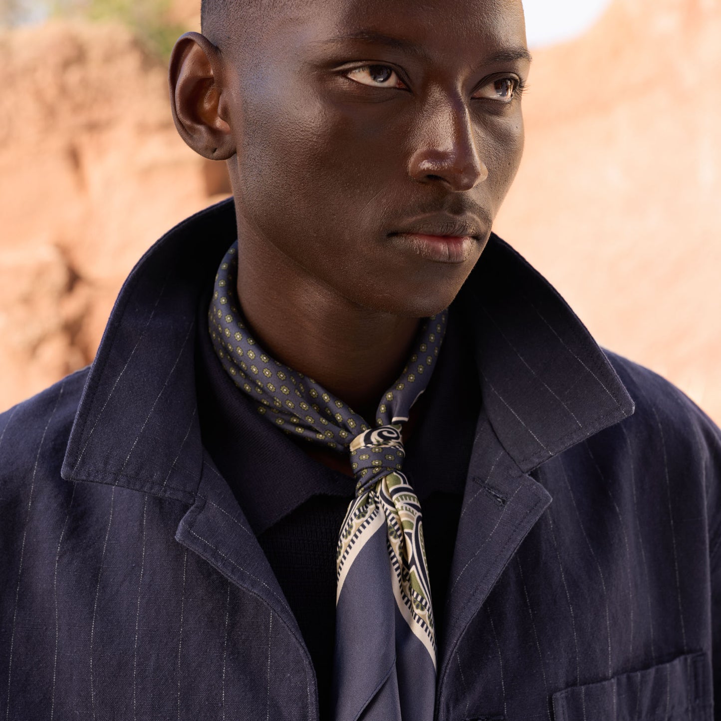 Navy striped linen and cotton workshop jacket