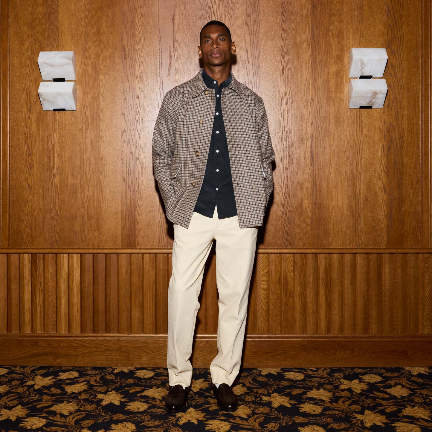 Veste de travail en laine pied de poule marron