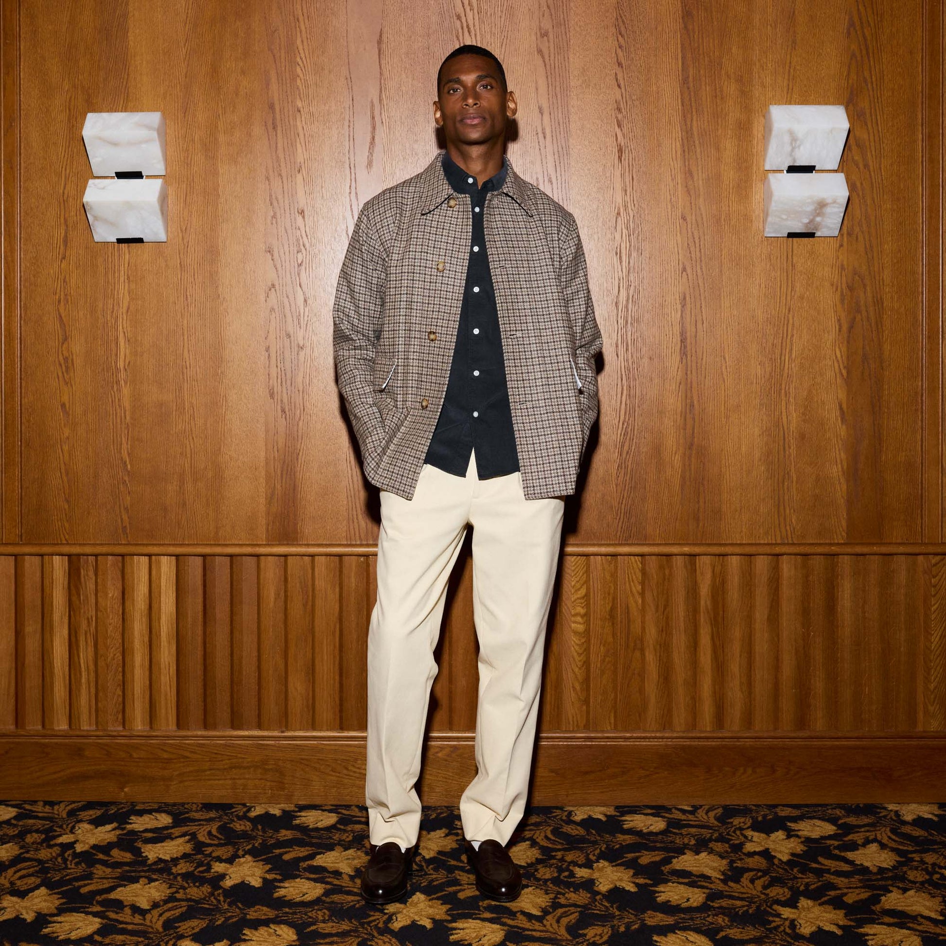 Veste de travail en laine pied de poule marron