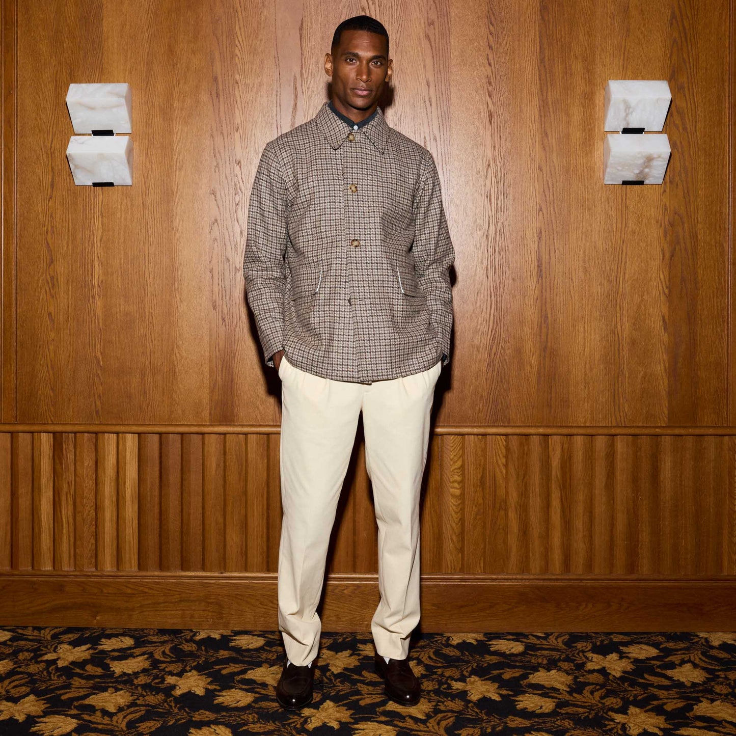 Veste de travail en laine pied de poule marron