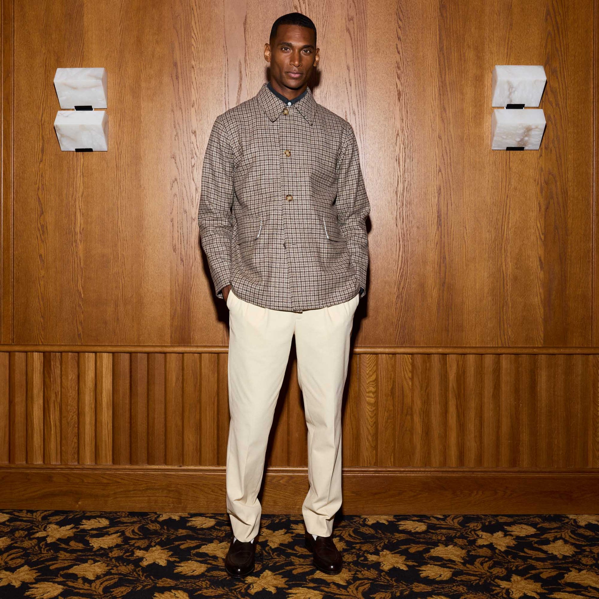 Veste de travail en laine pied de poule marron