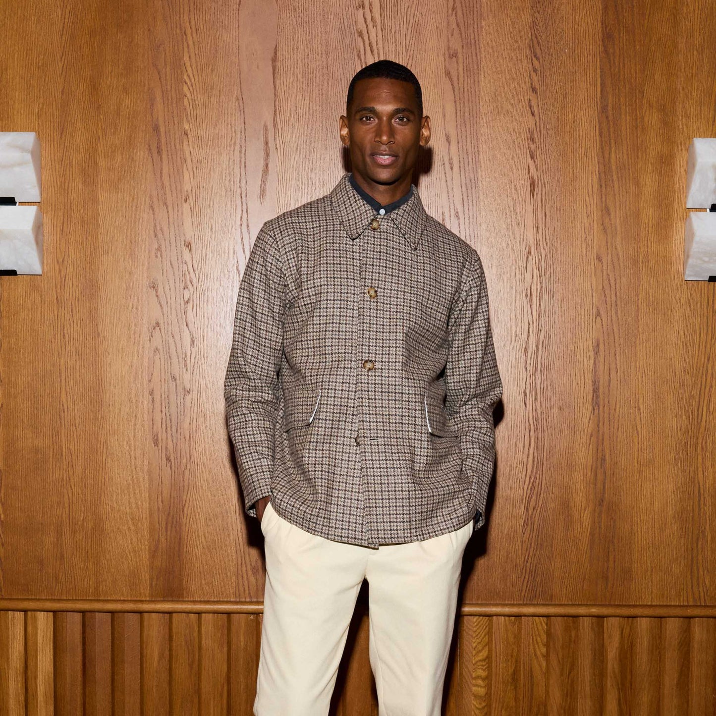 Veste de travail en laine pied de poule marron