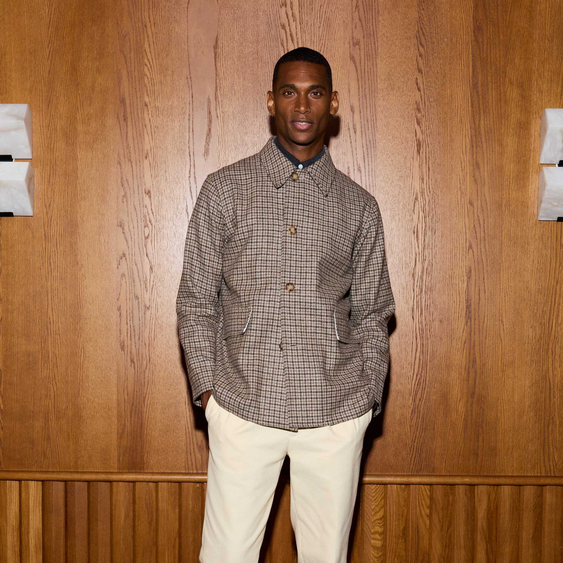 Veste de travail en laine pied de poule marron