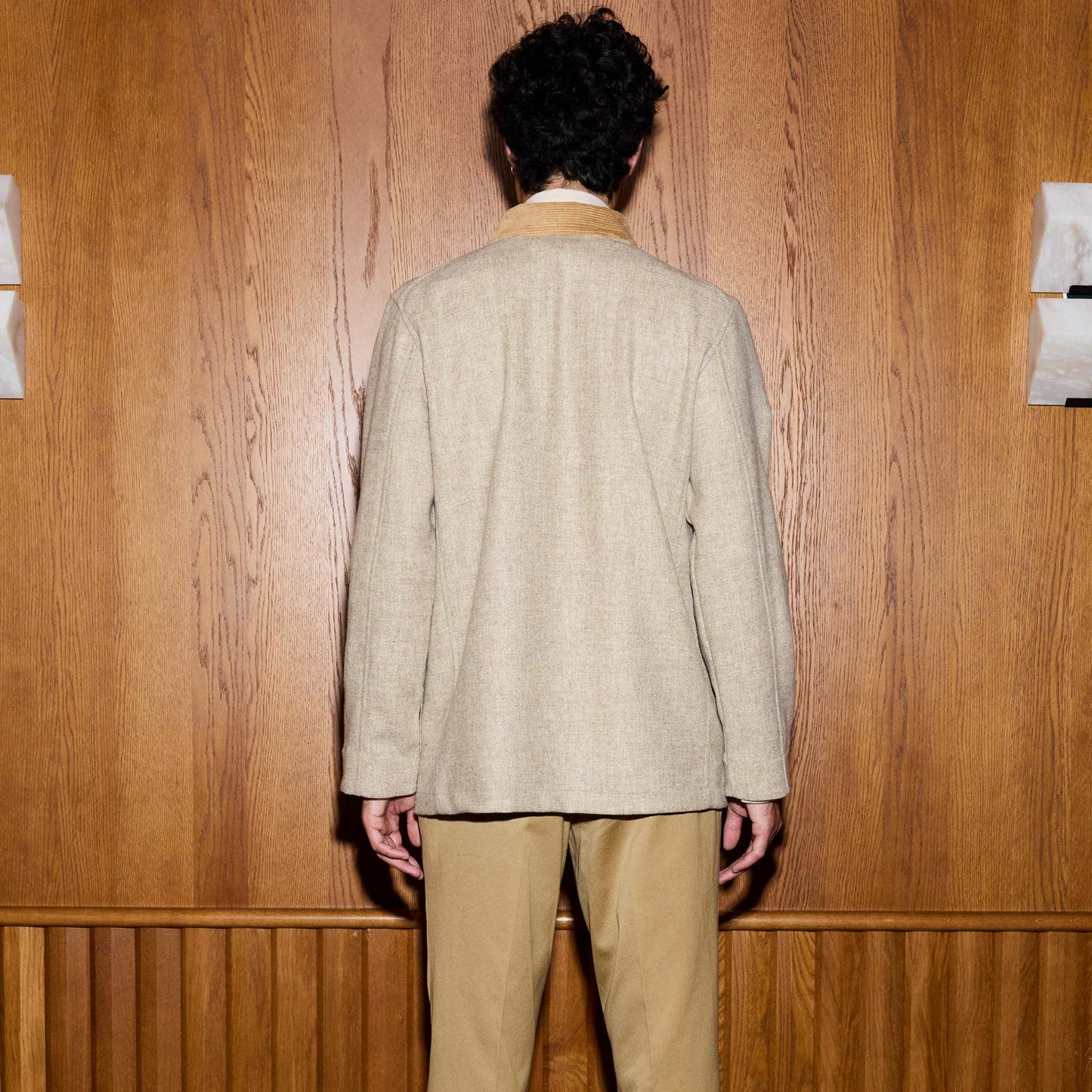 Veste de travail en laine beige chiné